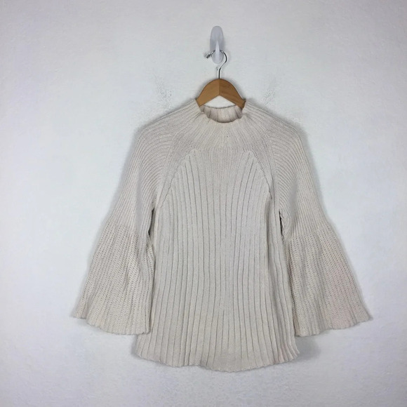 Free People Begin Again Mock Neck Cream Knit Jumper Sweater Small - Picture 3 of 14